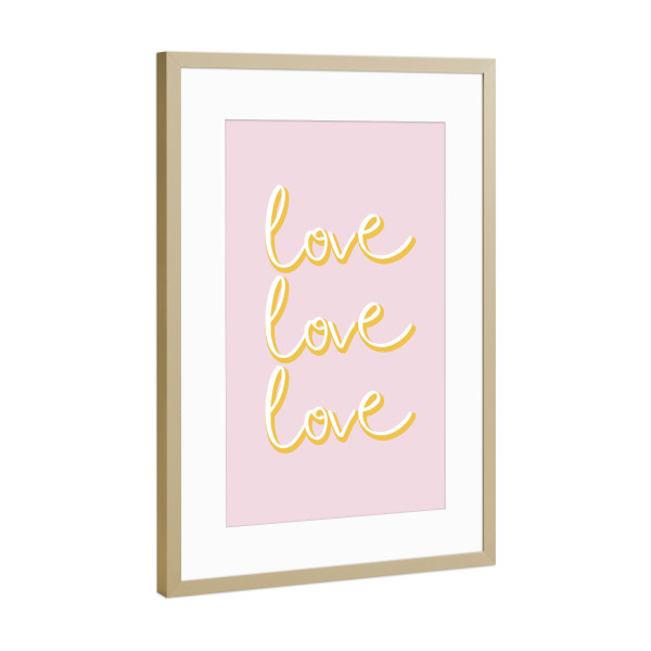 Poster mit Rahmen Gold "Love love love candycolor" artboxONE - Typografie,Liebe,Festivals