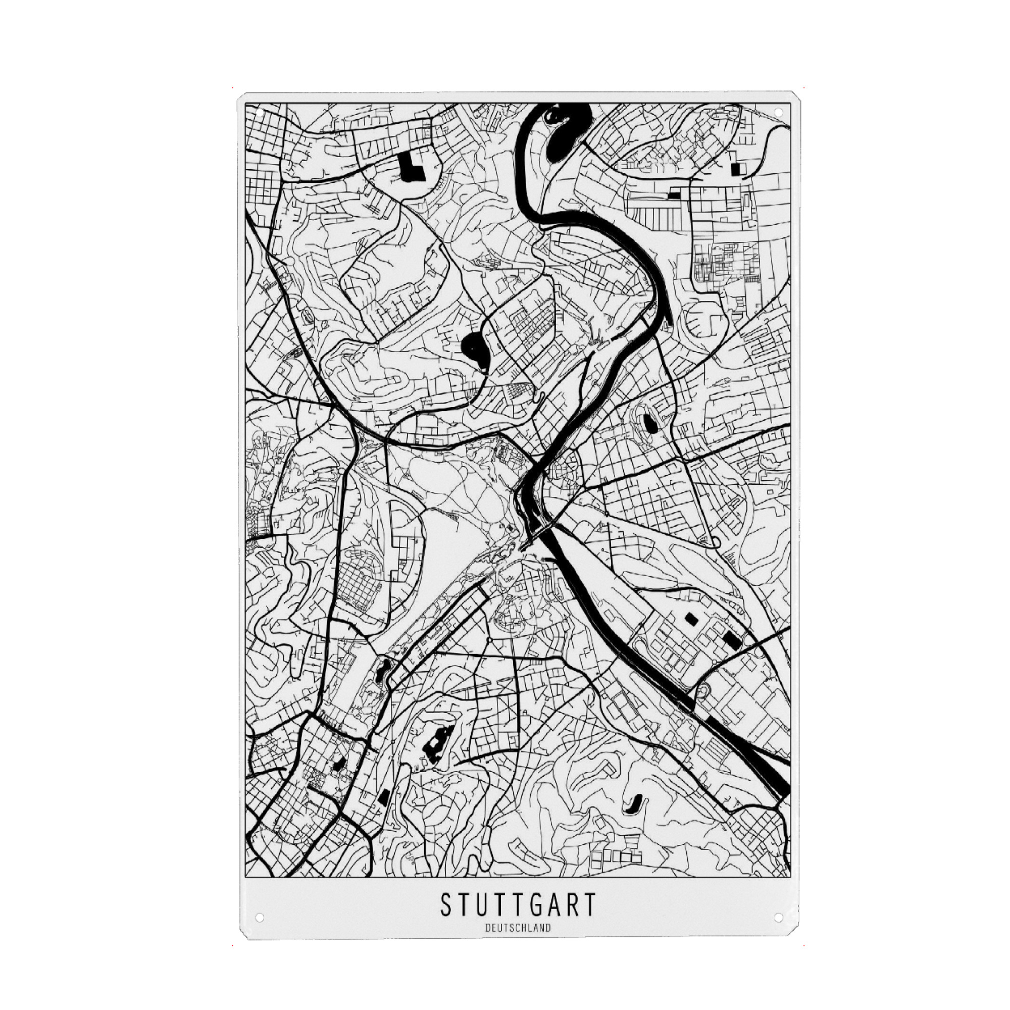 Holzbild "Stuttgart map minimal" artboxONE - Städte,Reise,Schwarzweiß,Städte / Stuttgart,Kartografie