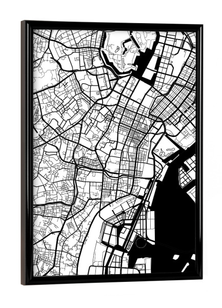 Poster mit schwarzem Rahmen "Tokyo map minimal" artboxONE - Städte,Reise,Schwarzweiß,Städte / Tokio,Kartografie