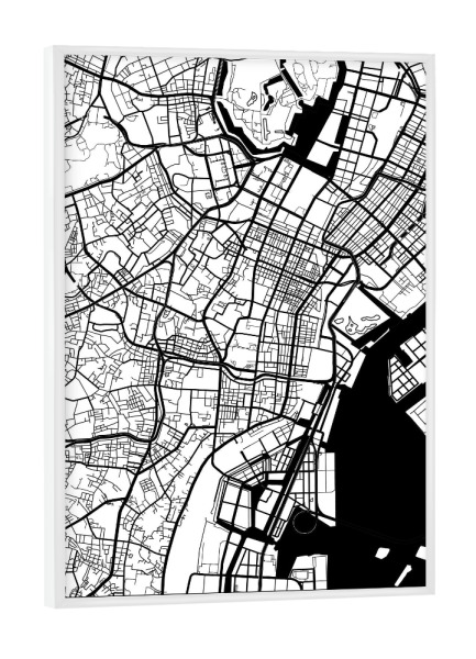 Poster mit weißem Rahmen "Tokyo map minimal" artboxONE - Städte,Reise,Schwarzweiß,Städte / Tokio,Kartografie