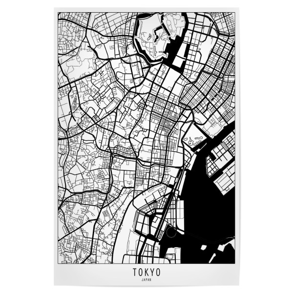 Poster "Tokyo map minimal" artboxONE - Städte,Reise,Schwarzweiß,Städte / Tokio,Kartografie