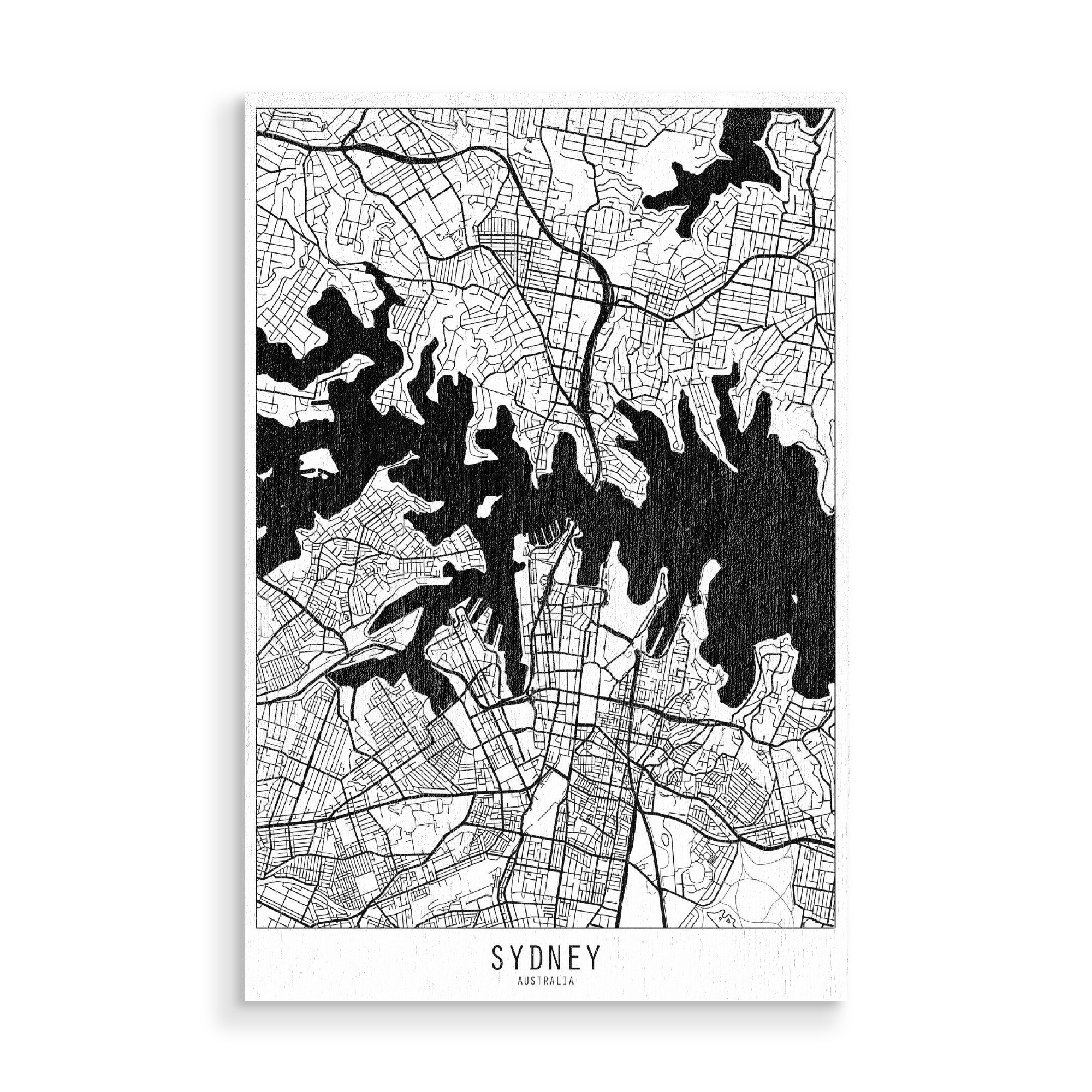 Holzbild "Sydney map minimal" artboxONE - Städte,Reise,Schwarzweiß,Städte / Sydney,Kartografie