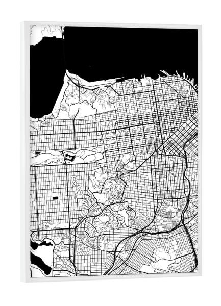 Poster mit weißem Rahmen "San francisco map minimal" artboxONE - Städte,Reise,Schwarzweiß,Städte / San Francisco,Kartografie
