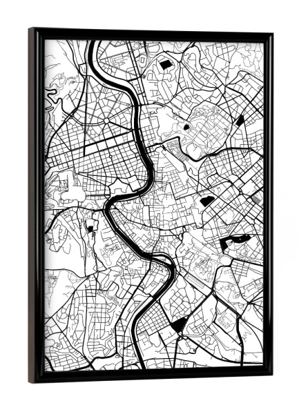 Poster mit schwarzem Rahmen "Rome map minimal" artboxONE - Städte,Reise,Schwarzweiß,Städte / Rom,Kartografie