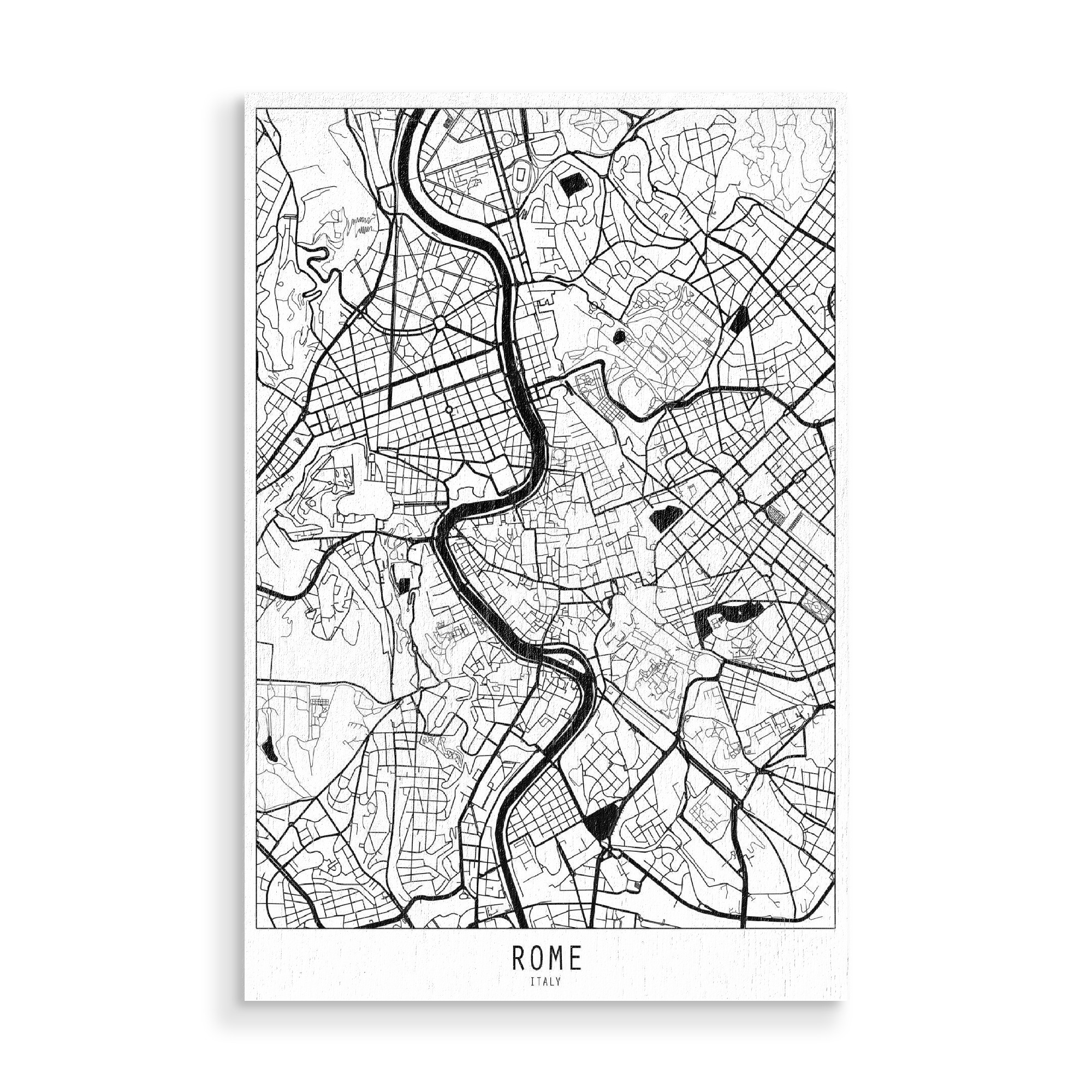 Holzbild "Rome map minimal" artboxONE - Städte,Reise,Schwarzweiß,Städte / Rom,Kartografie