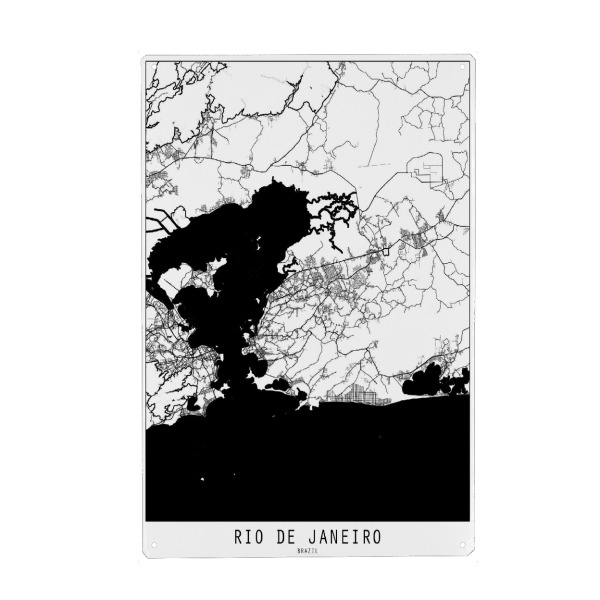 Holzbild "Rio de janeiro map minimal" artboxONE - Städte,Reise,Schwarzweiß,Städte / Rio de Janeiro,Kartografie