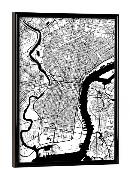 Poster mit schwarzem Rahmen "Philadelphia map minimal" artboxONE - Städte,Reise,Schwarzweiß,Kartografie