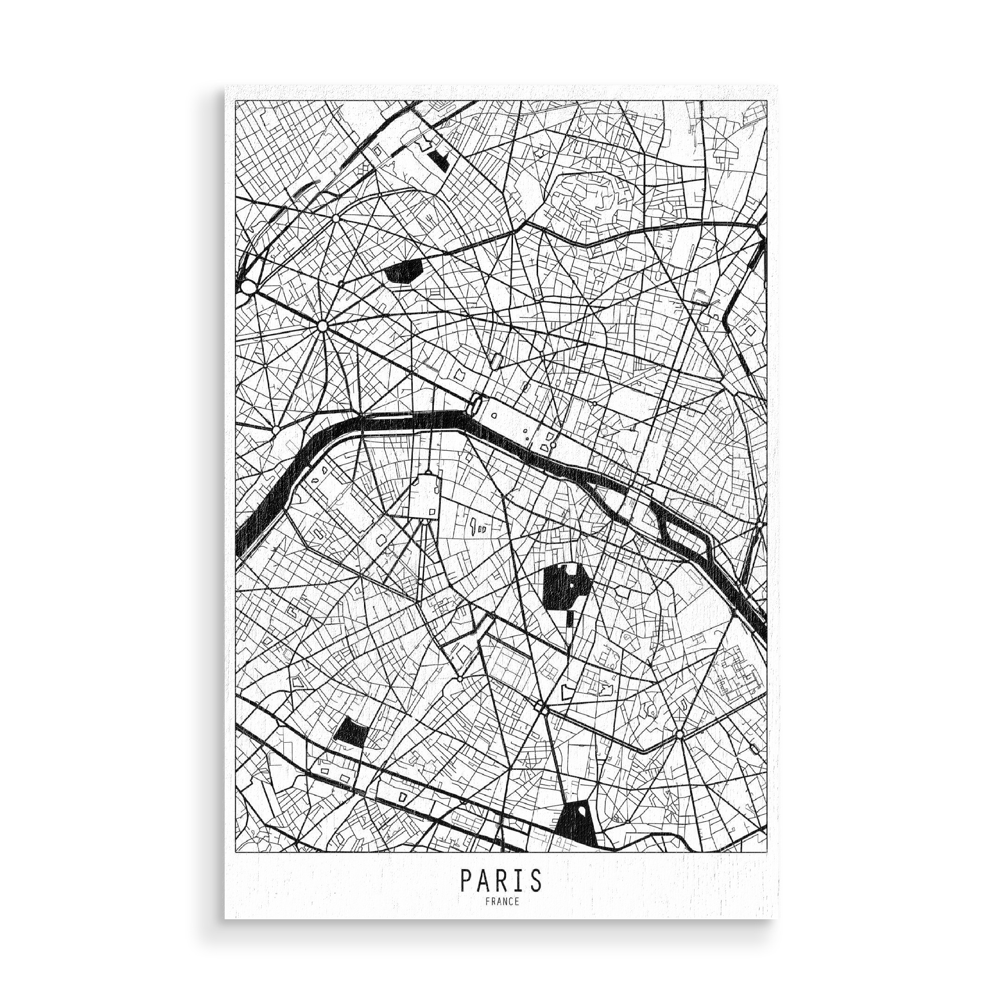 Holzbild "Paris map minimal" artboxONE - Städte,Reise,Schwarzweiß,Städte / Paris,Kartografie