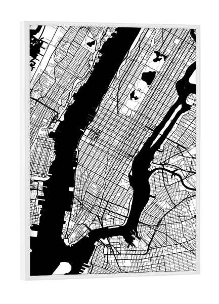 Poster mit weißem Rahmen "New york map minimal" artboxONE - Städte,Städte / New York,Reise,Schwarzweiß,Kartografie