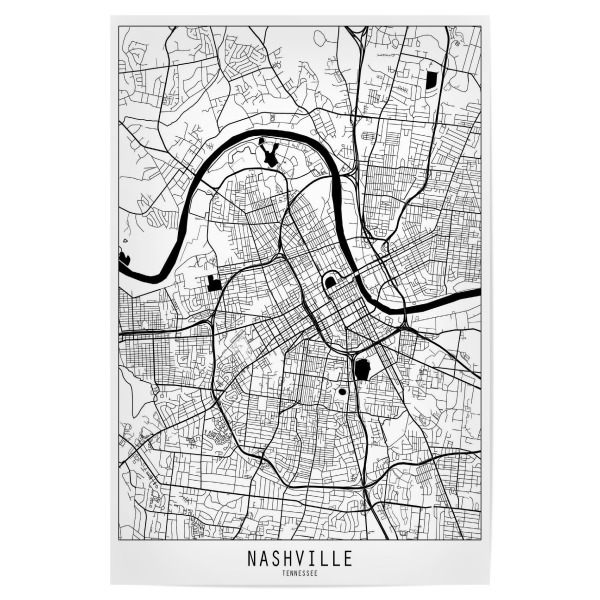 Poster "Nashville map minimal" artboxONE - Städte,Reise,Schwarzweiß,Kartografie