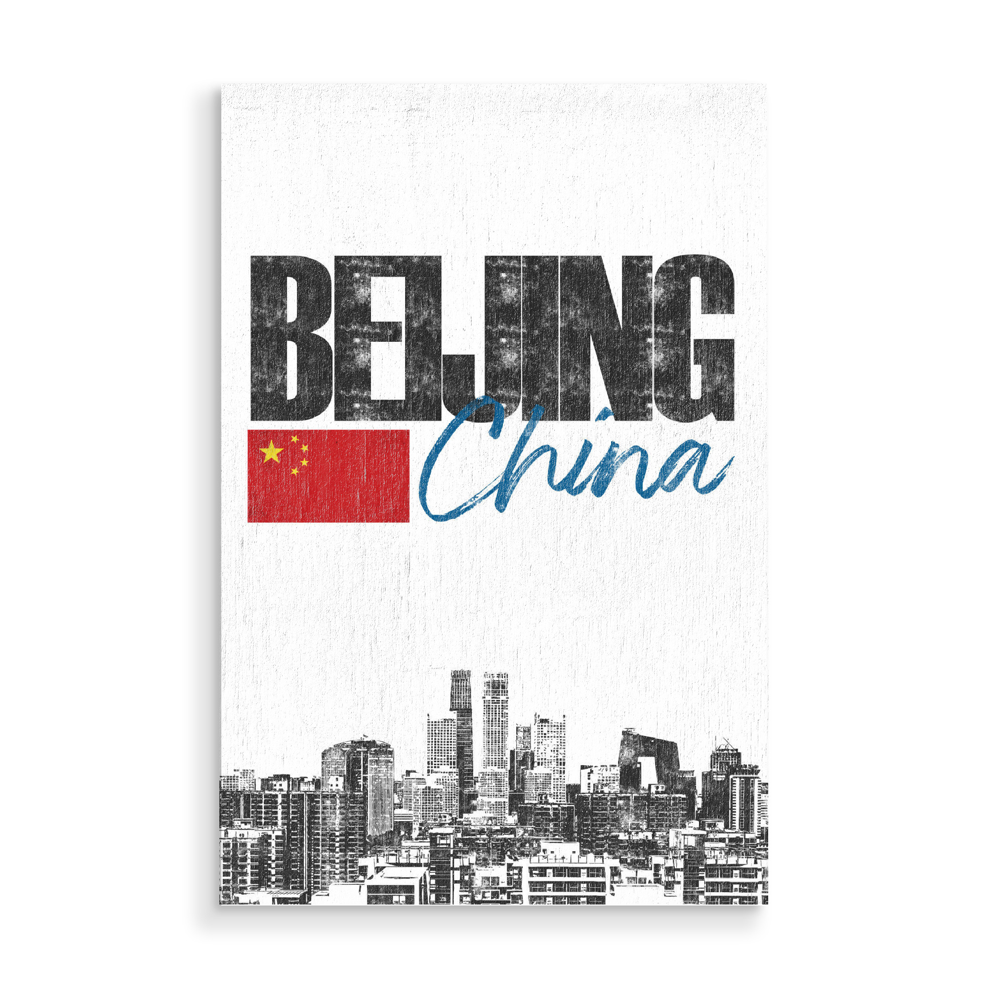 Holzbild "Peking Skyline minimalistisch" artboxONE - Städte,Schwarzweiß - China,Asien,Reise,Stadt,Urlaub,Chinesen,Beijing,Flagge,Skyline,Typo