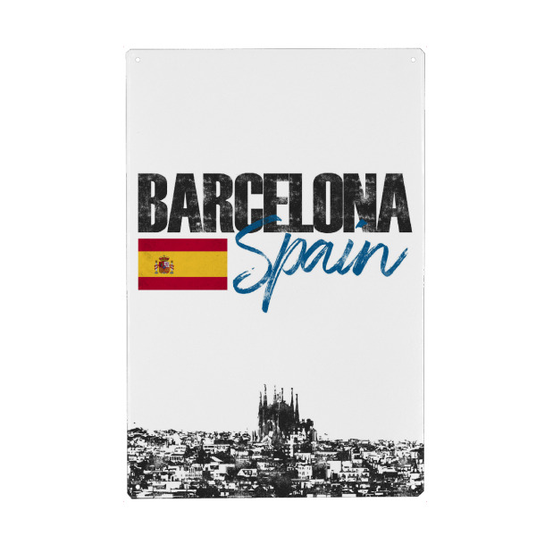 Holzbild "Barcelona Skyline minimalistisch" artboxONE - Städte,Schwarzweiß,Städte / Barcelona