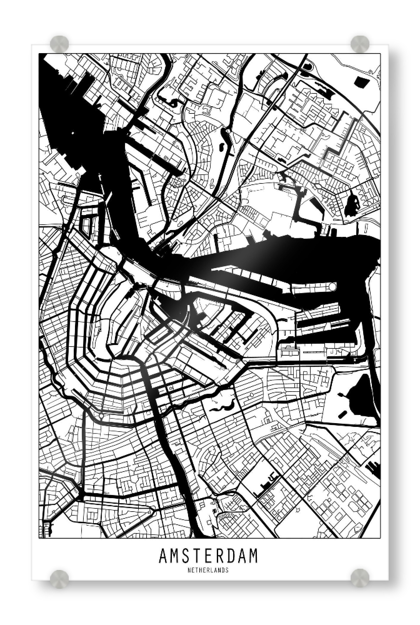 Acrylglasbild "Amsterdam map minimal" artboxONE - Städte,Reise,Schwarzweiß,Städte / Amsterdam,Kartografie