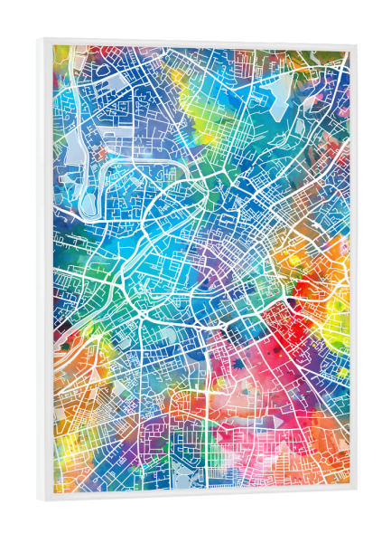 Poster mit weißem Rahmen "Manchester map watercolor" artboxONE - Städte,Reise,Abstrakt,Kartografie
