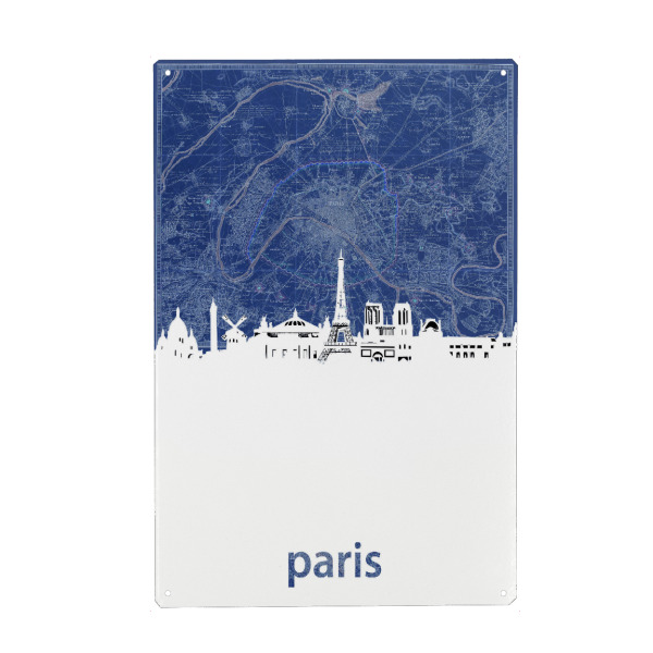 Holzbild "Paris skyline map blue" artboxONE - Städte,Architektur,Städte / Paris,Kartografie