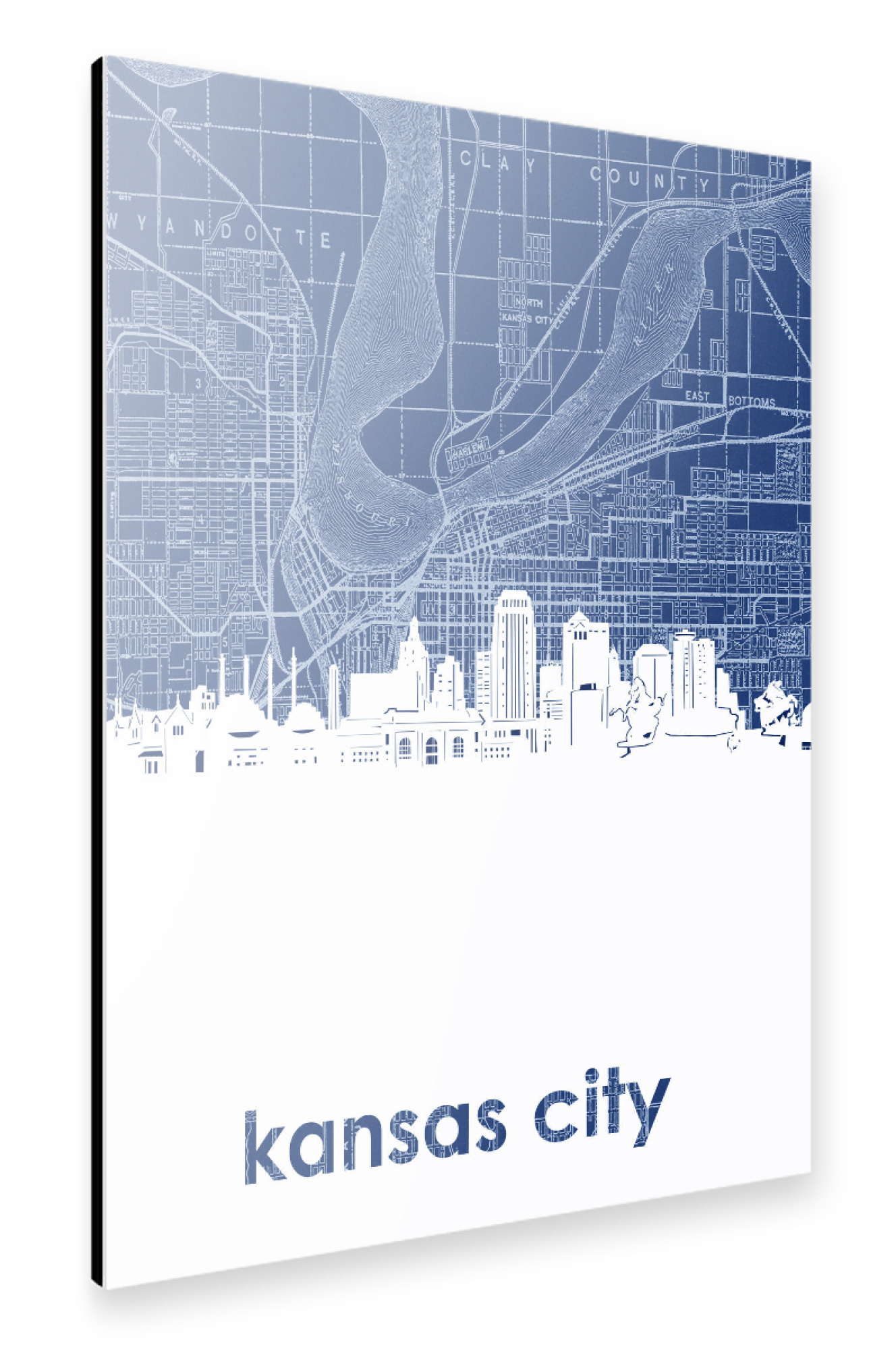 Alu-Dibond "Kansas city skyline map blue" 75x50 cm artboxONE