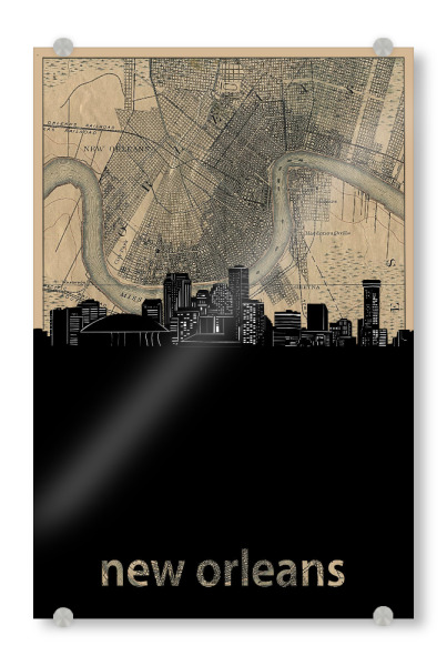 Acrylglasbild "New orleans skyline map" artboxONE - Städte,Architektur,Kartografie