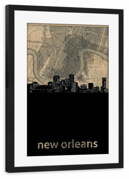 Poster mit Rahmen schwarz "New orleans skyline map" artboxONE - Städte,Architektur,Kartografie