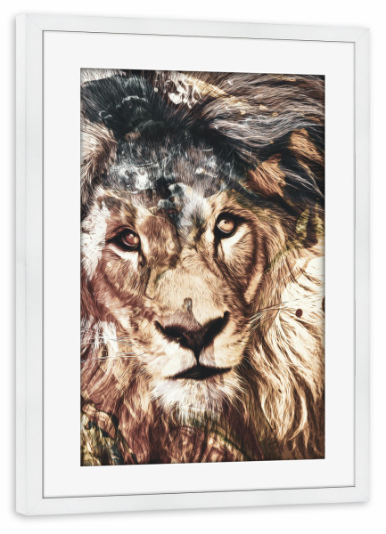 Poster mit Rahmen weiß "King Tas" artboxONE - Natur,Tiere,Abstrakt - Löwen,Tier,Wildtier,Wild,Lion,King,König,Animal,Animals,Nature,Natur