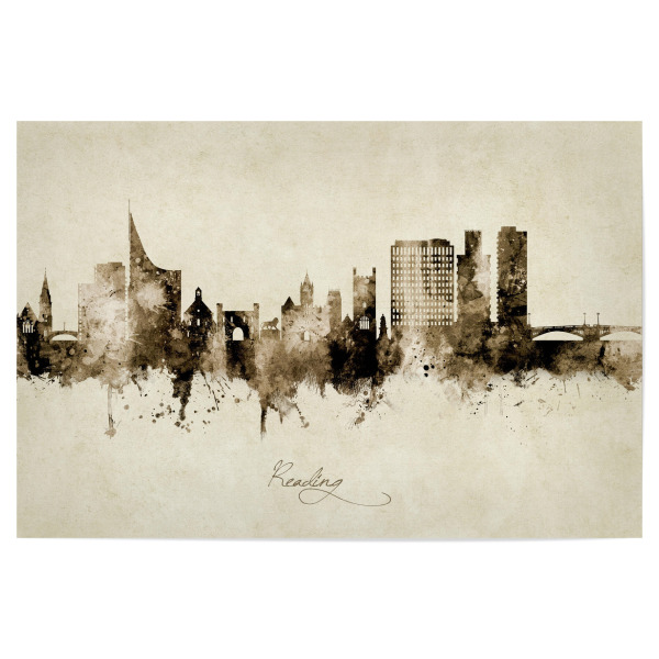 Poster "Reading England Skyline Sepia" artboxONE - Städte - Reading,England,Skyline,Cityscape,Stadtbild,Watercolor,City,Europe