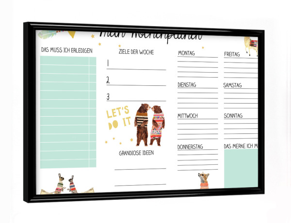 Poster mit schwarzem Rahmen "Mein Wochenplaner" artboxONE - Typografie - Wochenplaner,Planer,Tiere,Lustig,Herz,Ziele,Woche