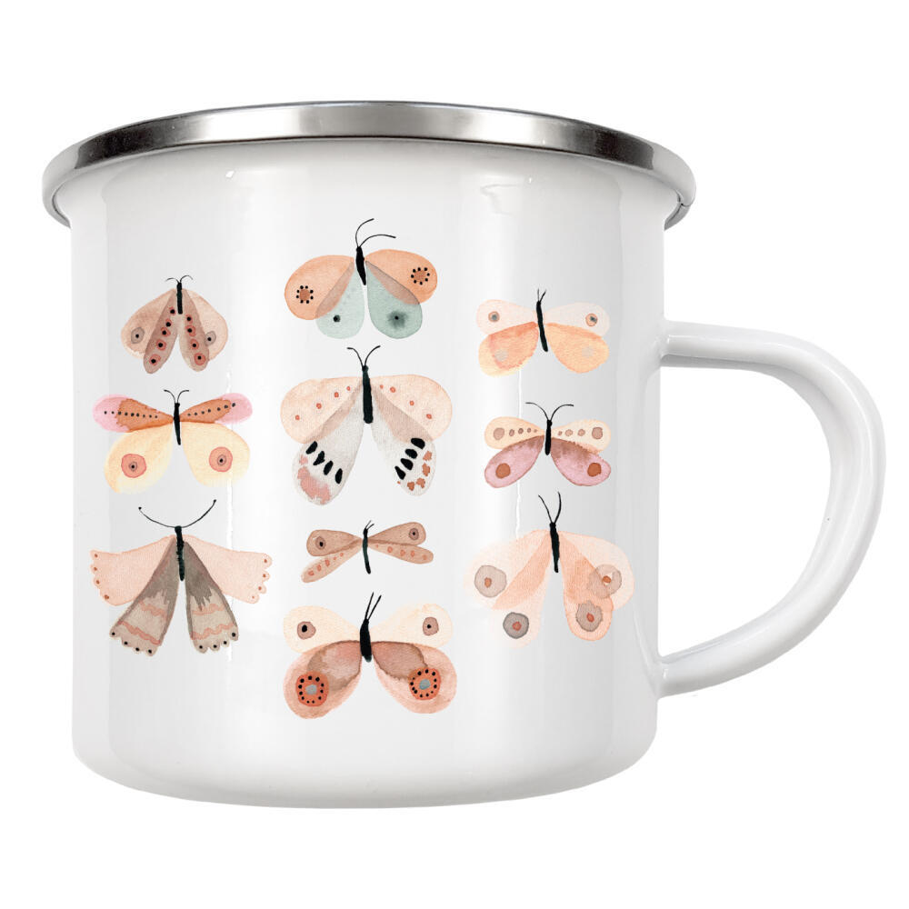 Emaille Tasse "Voglhuber - Schmetterlinge" artboxONE - Natur,Tiere - Schmetterling,Aquarell,Watercolour,Tier,Insekt,Natur,Frühling,Wiese