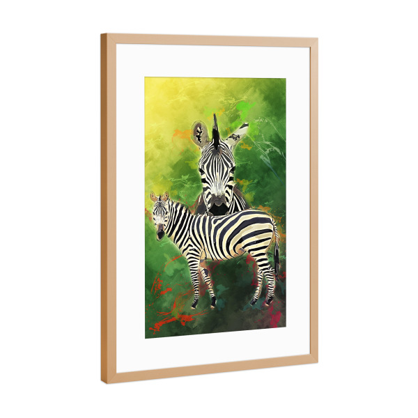 Poster mit Rahmen Kupfer "Zebra mit buntem Hintergrund" artboxONE - Tiere - Tier,Wild,Zoo,Natur,Bunt,Afrika,Streifen,Zebra