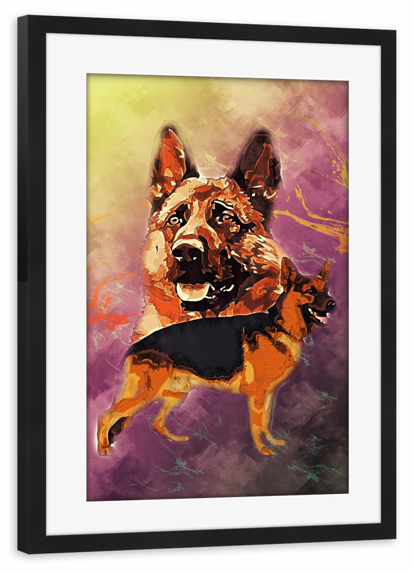 Poster mit Rahmen schwarz "Schäferhund" artboxONE - Tiere - Tier,Rasse,Hund,Wild,Natur,Bunt,Haustier,Freund,Wachhund,Schäferhund