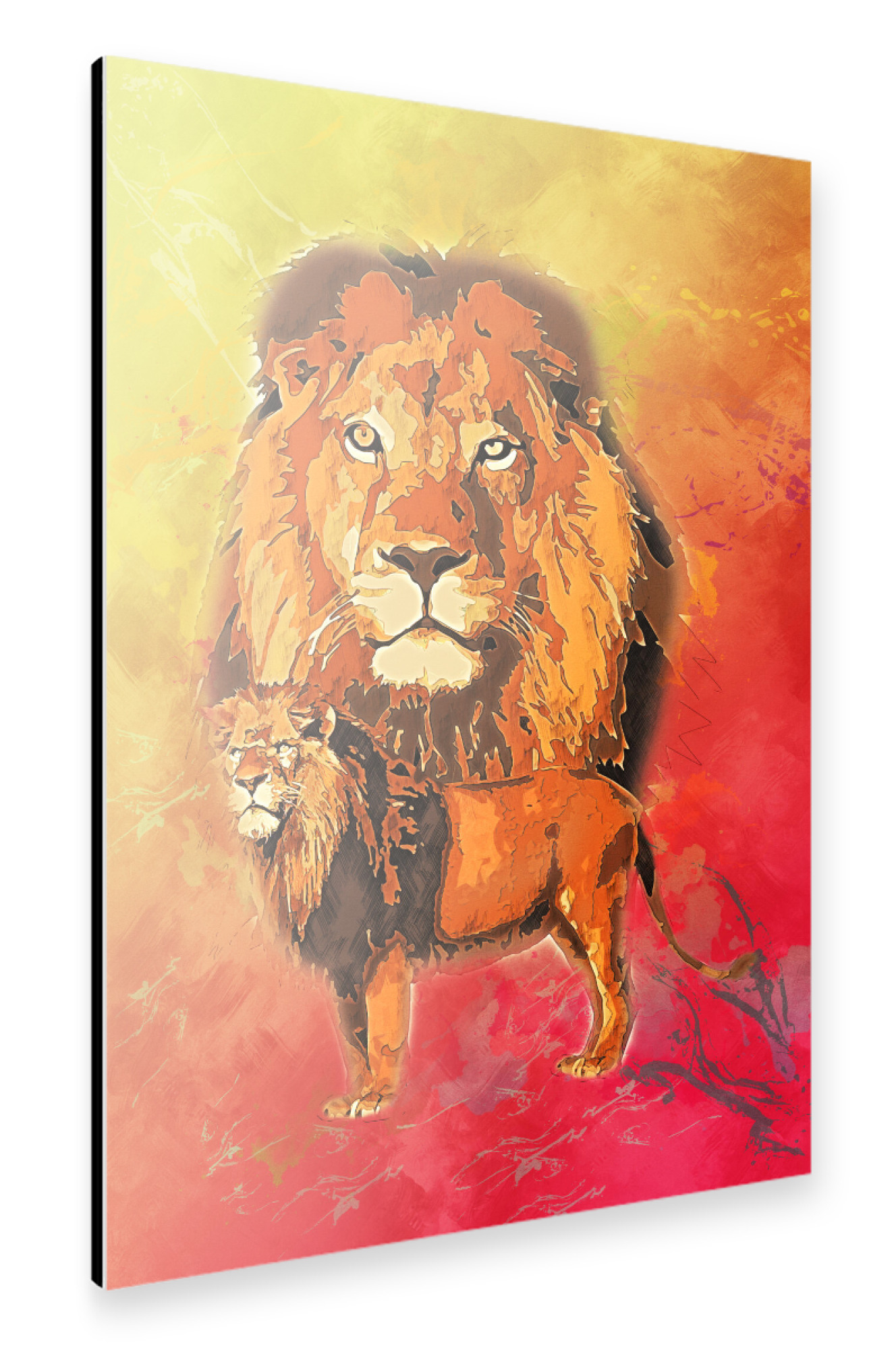 Alu-Dibond "Löwe mit buntem Hintergrund" 75x50 cm artboxONE
