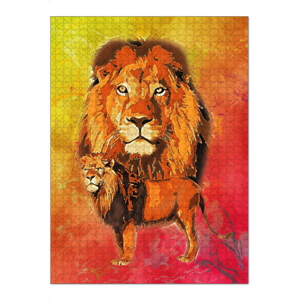 Puzzle Ravensburger "Löwe mit buntem Hintergrund" artboxONE - Tiere - Tier,Afrika,Zoo,Natur,Bunt,Rudel,König,Löwe - Bild tier