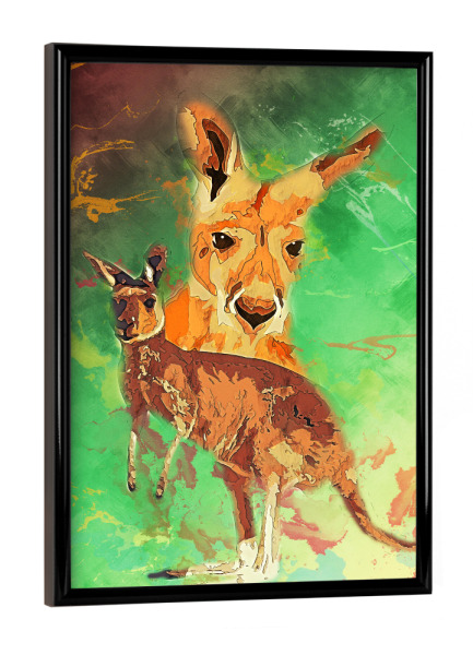 Poster mit schwarzem Rahmen "Känguru mit buntem Hintergrnd" artboxONE - Tiere - Australien,Tier,Wild,Zoo,Natur,Bunt,Känguru