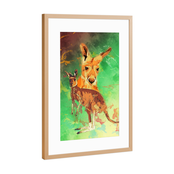 Poster mit Rahmen Kupfer "Känguru mit buntem Hintergrnd" artboxONE - Tiere - Australien,Tier,Wild,Zoo,Natur,Bunt,Känguru