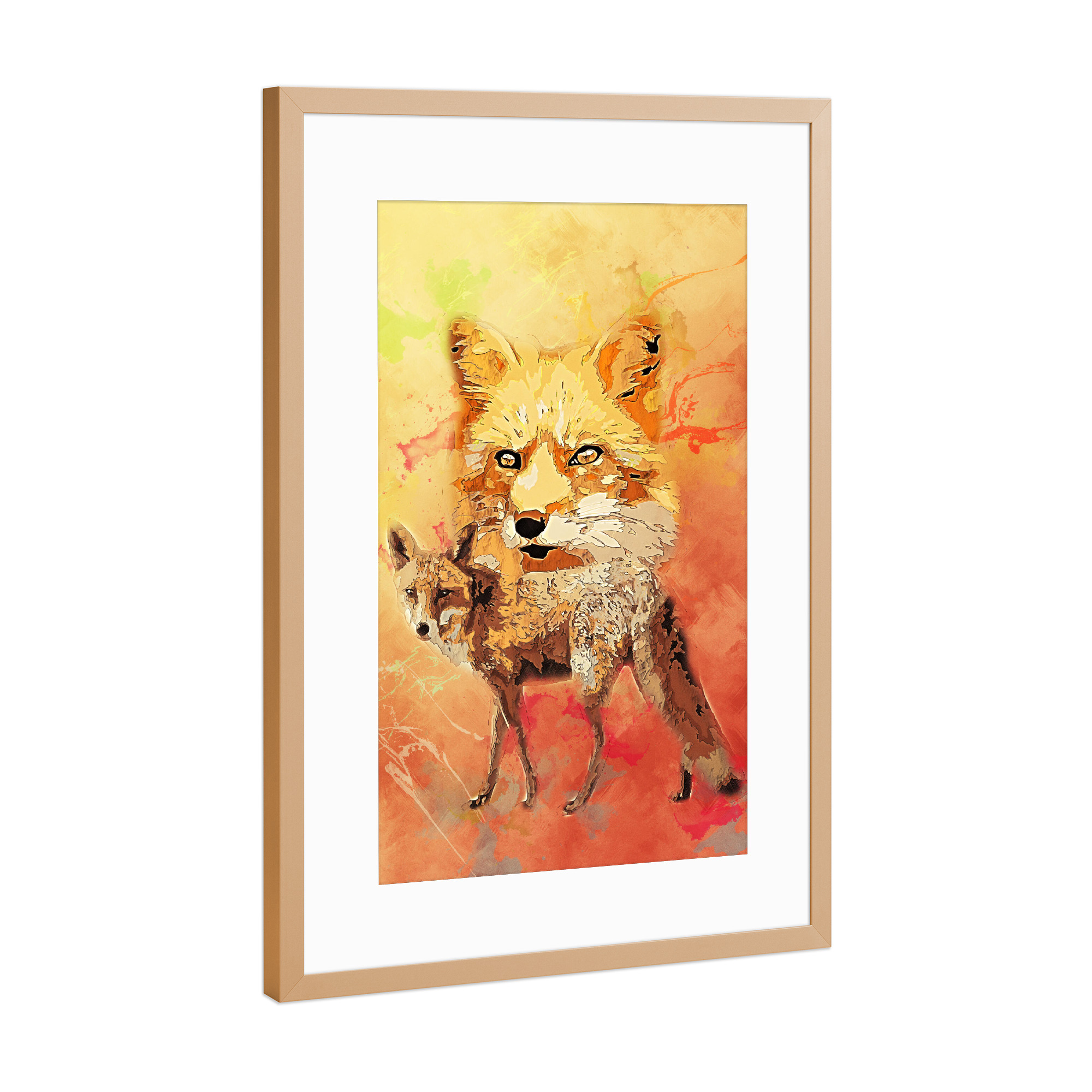 Poster mit Rahmen Kupfer "Fuchs mit buntem Hintergrund" artboxONE - Tiere - Tier,Wild,Zoo,Natur,Bunt,Wald,Fuchs
