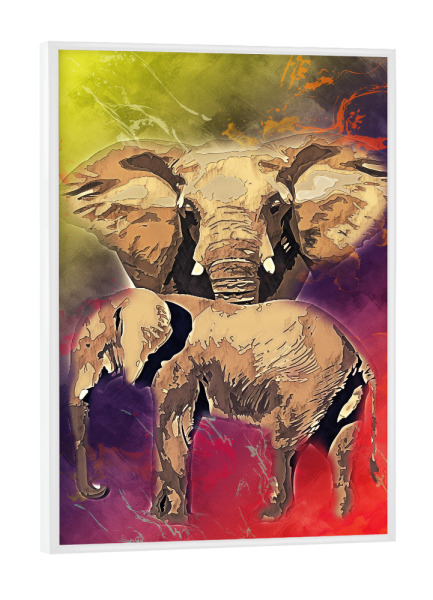 Poster mit weißem Rahmen "Elefant mit buntem Hintergrund" artboxONE - Tiere - Tier,Wild,Afrika,Asien,Elfenbein,Zoo,Natur,Bunt,Elefant