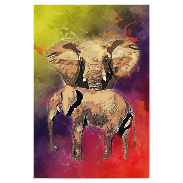 Poster 30x20 cm "Elefant mit buntem Hintergrund" artboxONE - Tiere - Tier,Wild,Afrika,Asien,Elfenbein,Zoo,Natur,Bunt,Elefant