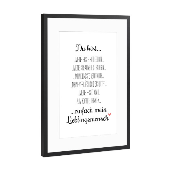 Poster mit Rahmen Schwarz (Metallic) "Beste Freundin Lieblingsmensch" artboxONE - Typografie,Liebe