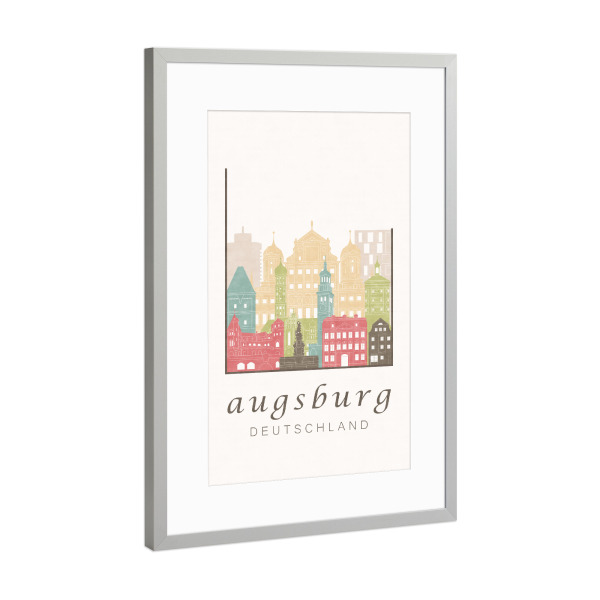 Poster mit Rahmen Silber "Augsburg skyline, pastel" artboxONE - Städte,Architektur