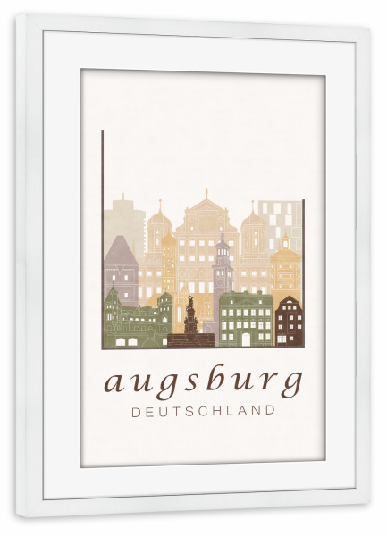 Poster mit Rahmen weiß "Augsburg skyline, rustic" artboxONE - Städte,Kartografie