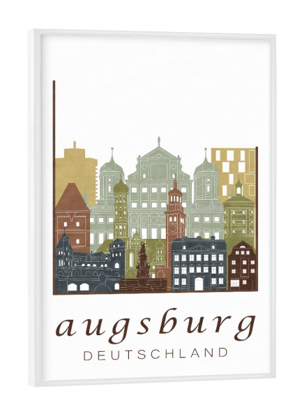 Poster mit weißem Rahmen "Augsburg skyline light brown" artboxONE - Städte,Architektur