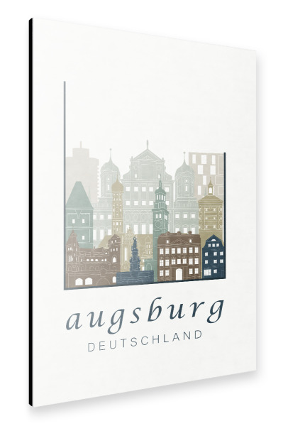 Alu-Dibond "Augsburg skyline light blue" 30x20 cm artboxONE