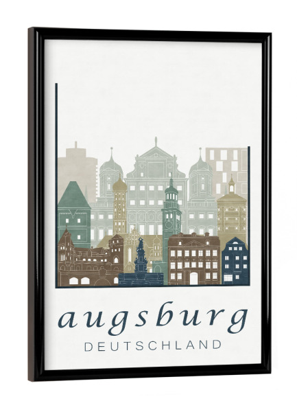 Poster mit schwarzem Rahmen "Augsburg skyline light blue" artboxONE - Städte,Architektur