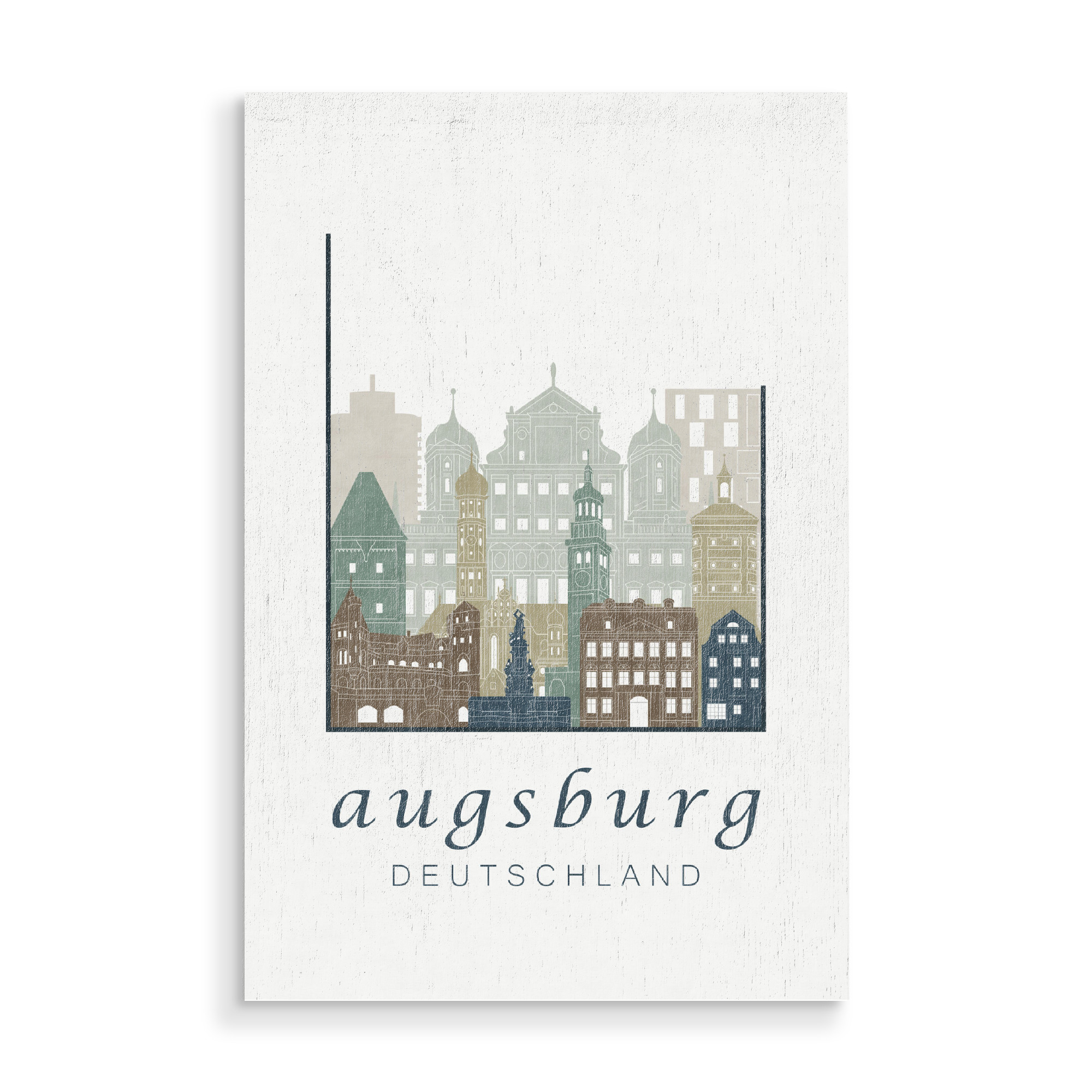 Holzbild "Augsburg skyline light blue" artboxONE - Städte,Architektur - Augsburg,Germany,Deutschland,Skyline,Cityscape,Travel,City,Architecture