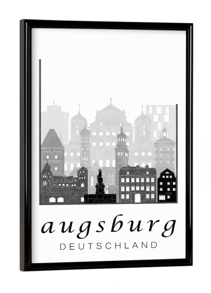 Poster mit schwarzem Rahmen "Augsburg skyline black & white" artboxONE - Städte,Schwarzweiß,Architektur