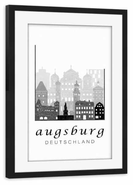 Poster mit Rahmen schwarz "Augsburg skyline black & white" artboxONE - Städte,Schwarzweiß,Architektur