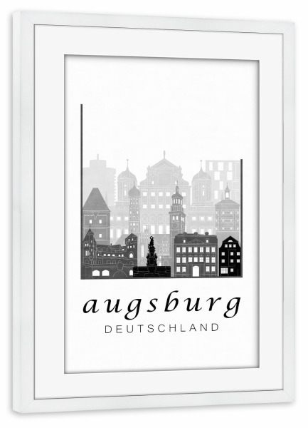 Poster mit Rahmen weiß "Augsburg skyline black & white" artboxONE - Städte,Schwarzweiß,Architektur
