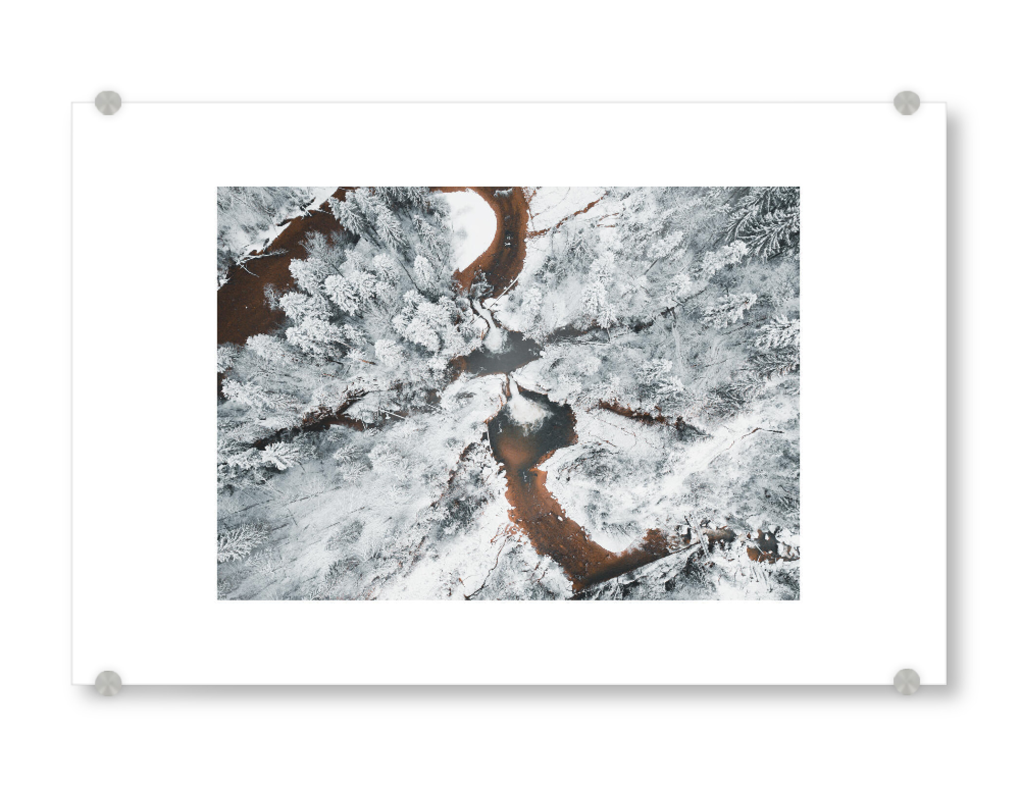 Acrylglasbild "Waterfalls" artboxONE - Natur - Drone,Drone photography,Aerial,View,Waterfall,Winter,Dji,Landscape,Natur,Nature,Bavaria,Snow,Wald
