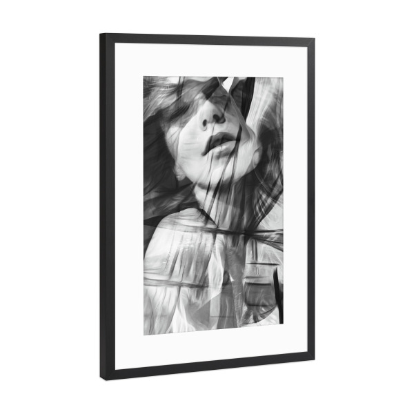 Poster mit Rahmen Schwarz (Metallic) "Girl Tas" artboxONE - Abstrakt,Menschen,Schwarzweiß,Geometrie