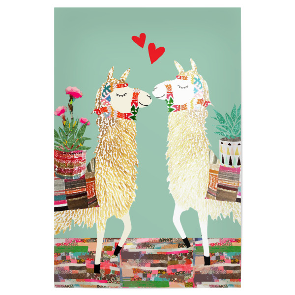 Poster "Verliebte Lamas" artboxONE - Tiere - Lama,Alpaca,Verliebt,Süß,Witzig,Blumen,Mint,Herz,Liebe