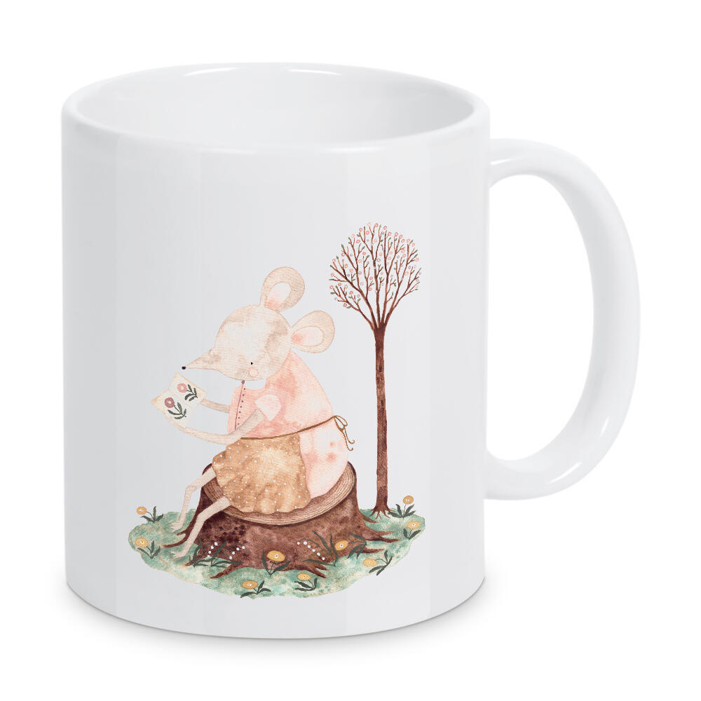 Tasse "Voglhuber - Maus mit Grußkarte" artboxONE - Natur,Für Kinder,Tiere - Maus,Tier,Wald,Frühling,Liebe,Freundschaft,Kinderzimmer,Niedlich,Süß