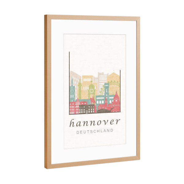 Poster mit Rahmen Kupfer "Hannover skyline, pastel" artboxONE - Städte,Architektur